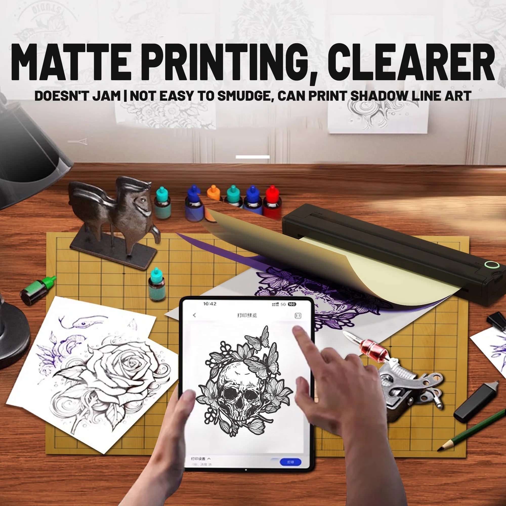Portable A4 Thermal Printer, Wireless Bluetooth Mini Tattoo Stencil Transfer Printer, Multifunctional Tattoo & Document Printer - Velvet Haven