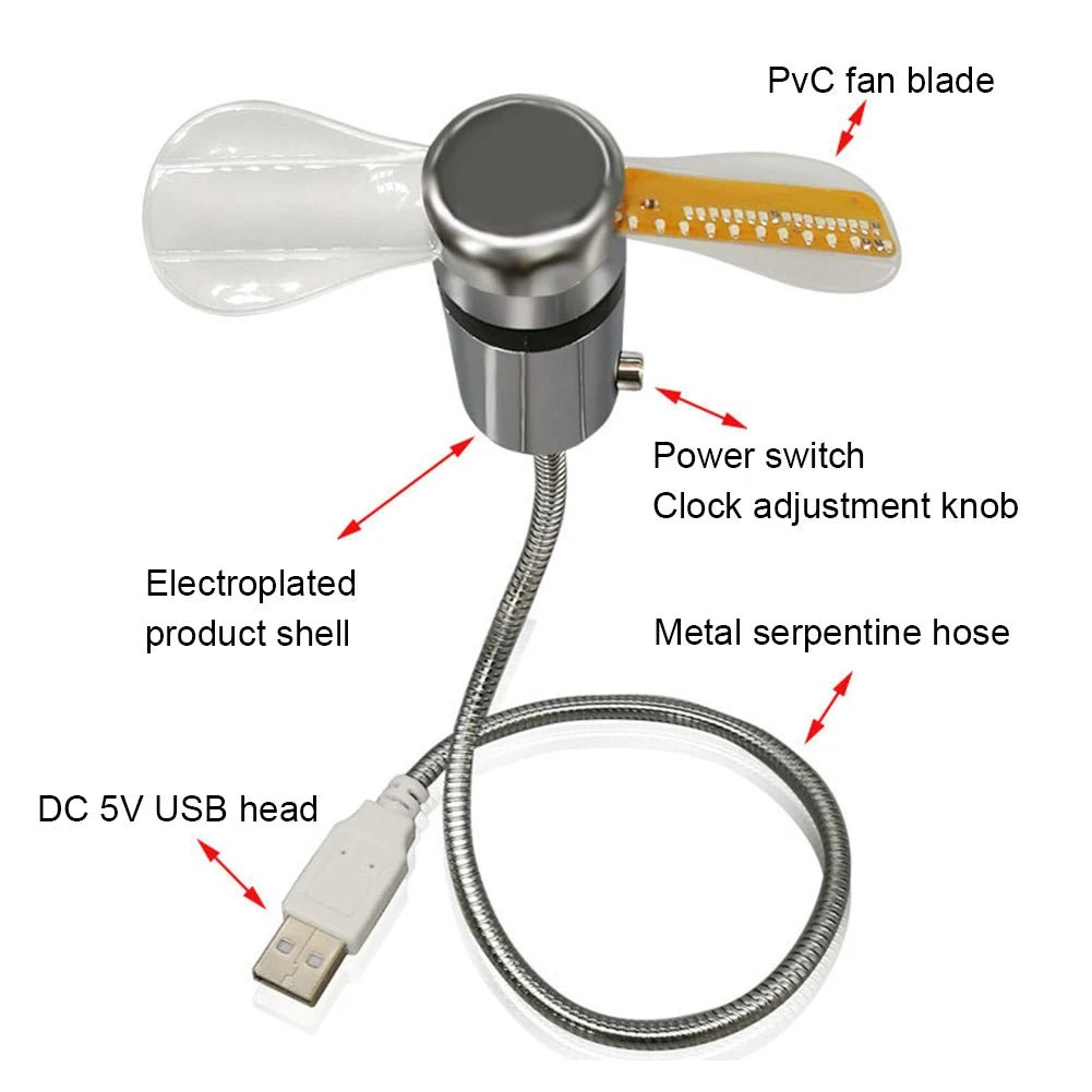 USB RGB LED Clock Fan with Temperature Display & Night Light - Velvet Haven