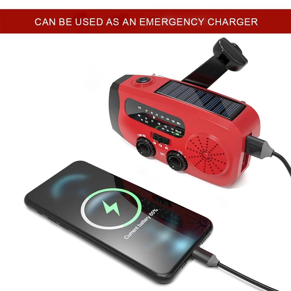 Portable Emergency Crank Radio FM/AM/WB Weather Radio with LED Flashlight Multifunctional Solar Power Radio for Outdoor Survival - Velvet Haven