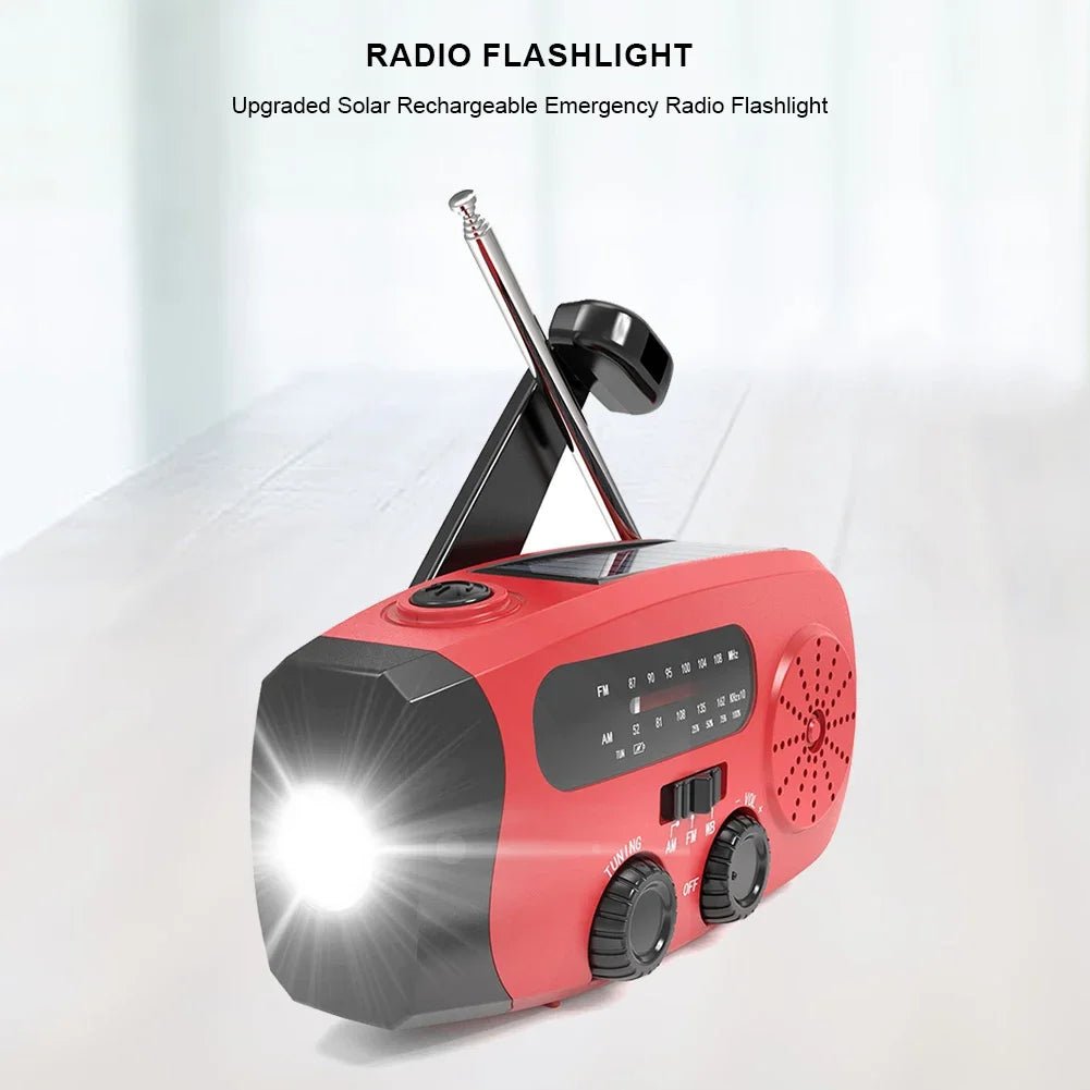 Portable Emergency Crank Radio FM/AM/WB Weather Radio with LED Flashlight Multifunctional Solar Power Radio for Outdoor Survival - Velvet Haven