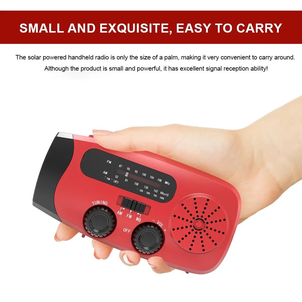 Portable Emergency Crank Radio FM/AM/WB Weather Radio with LED Flashlight Multifunctional Solar Power Radio for Outdoor Survival - Velvet Haven