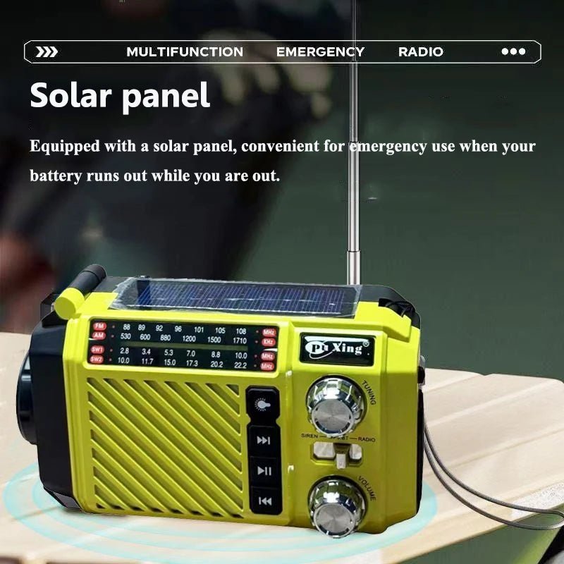 Portable Emergency Radio Solar Panel Hand Crank FM AM SW Radios Receiver Wireless Bluetooth Speaker with Flashlight Reading Lamp - Velvet Haven