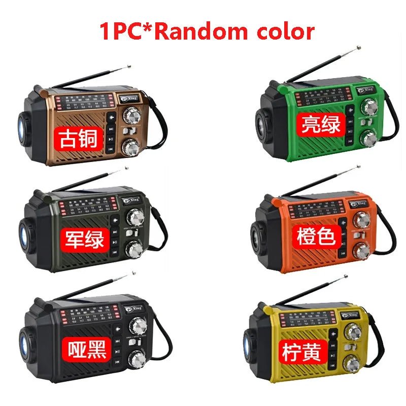 Portable Emergency Radio Solar Panel Hand Crank FM AM SW Radios Receiver Wireless Bluetooth Speaker with Flashlight Reading Lamp - Velvet Haven