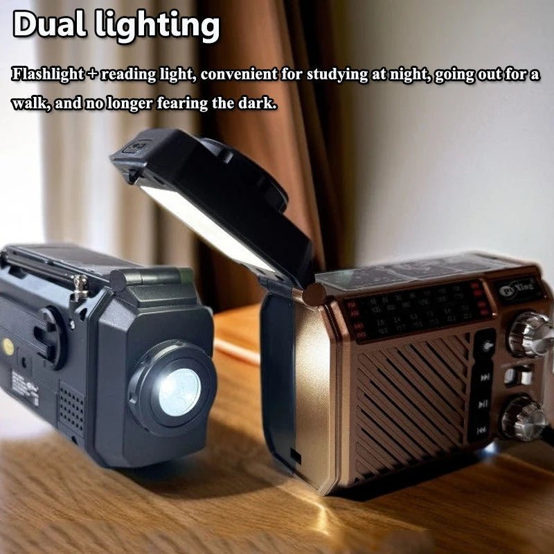 Portable Emergency Radio Solar Panel Hand Crank FM AM SW Radios Receiver Wireless Bluetooth Speaker with Flashlight Reading Lamp - Velvet Haven