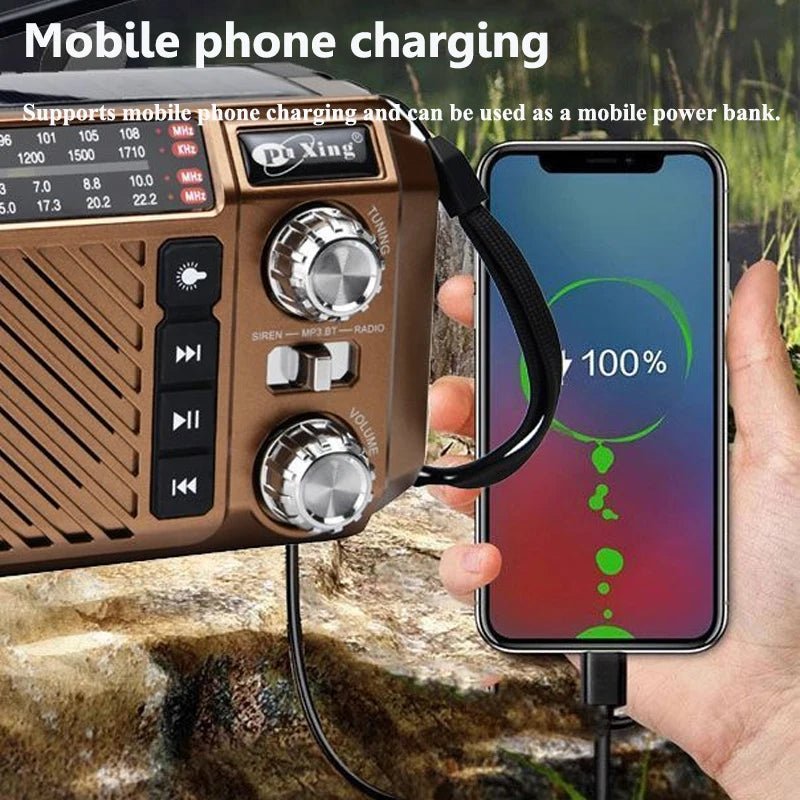 Portable Emergency Radio Solar Panel Hand Crank FM AM SW Radios Receiver Wireless Bluetooth Speaker with Flashlight Reading Lamp - Velvet Haven