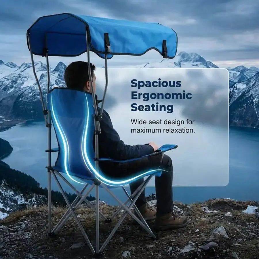 Portable Folding Camping Chair With Adjustable Canopy Sun Shade And Cup Holder For Beach Outdoor Use - Velvet Haven