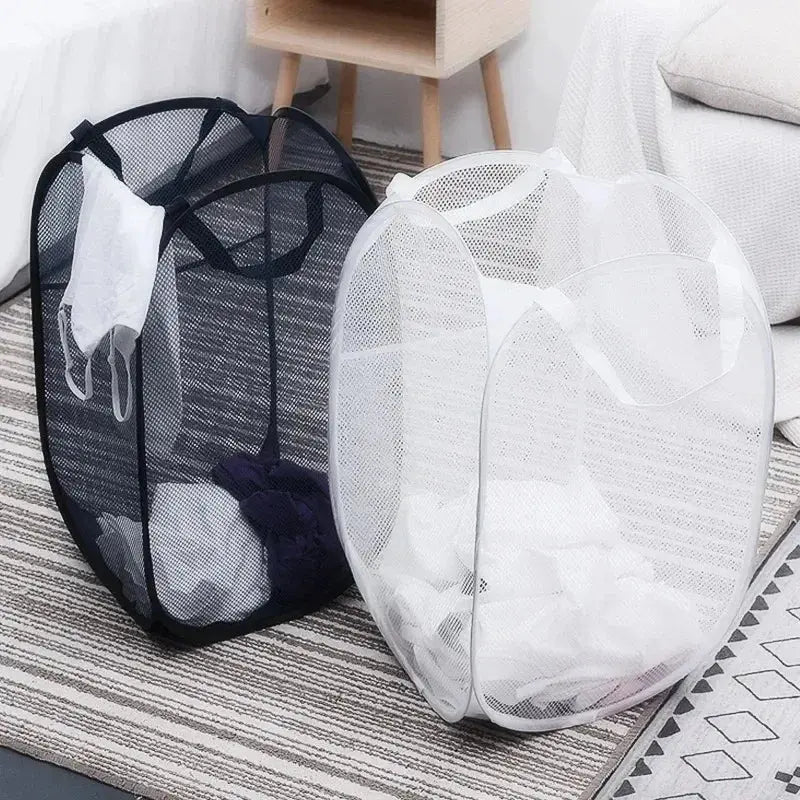 Portable Mesh Pop Up Laundry Hamper Wide Opening Breathable Collapsible Space-Saving Laundry Basket Dorm Travel Bathroom Items - Velvet Haven