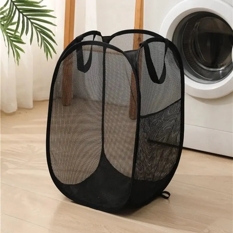 Portable Mesh Pop Up Laundry Hamper Wide Opening Breathable Collapsible Space-Saving Laundry Basket Dorm Travel Bathroom Items - Velvet Haven