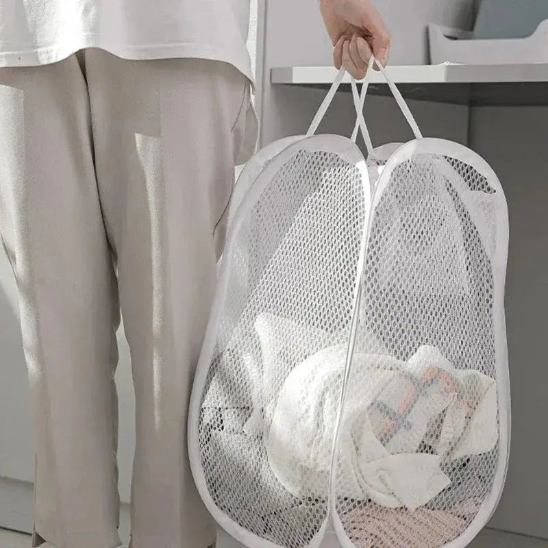 Portable Mesh Pop Up Laundry Hamper Wide Opening Breathable Collapsible Space-Saving Laundry Basket Dorm Travel Bathroom Items - Velvet Haven