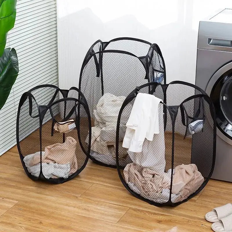 Portable Mesh Pop Up Laundry Hamper Wide Opening Breathable Collapsible Space-Saving Laundry Basket Dorm Travel Bathroom Items - Velvet Haven