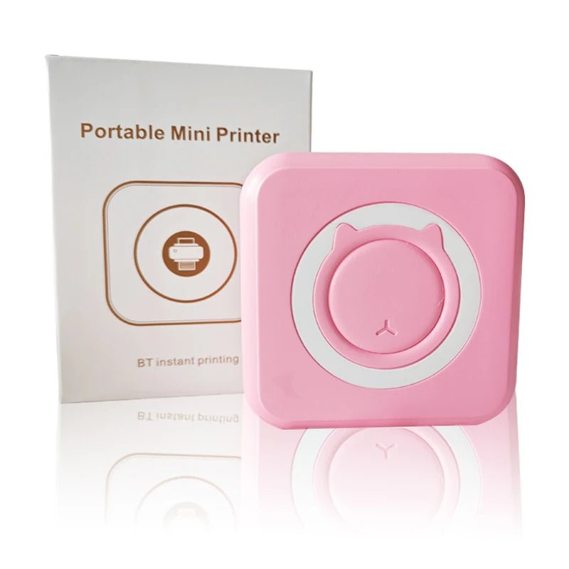 Portable Bluetooth thermal printer printing labels and notes with compact ink-free 203 DPI thermal printing technology.