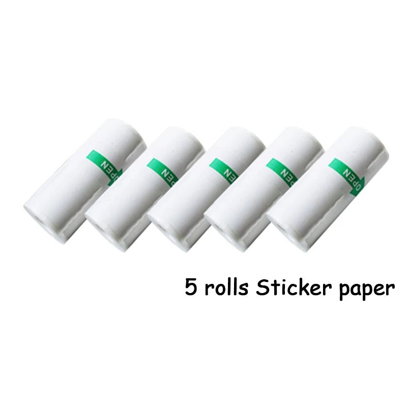 Portable Bluetooth thermal printer printing labels and notes with compact ink-free 203 DPI thermal printing technology.