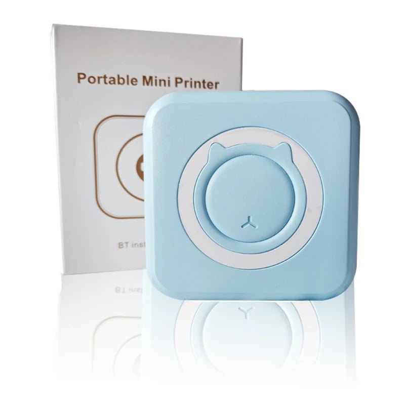 Portable Bluetooth thermal printer printing labels and notes with compact ink-free 203 DPI thermal printing technology.