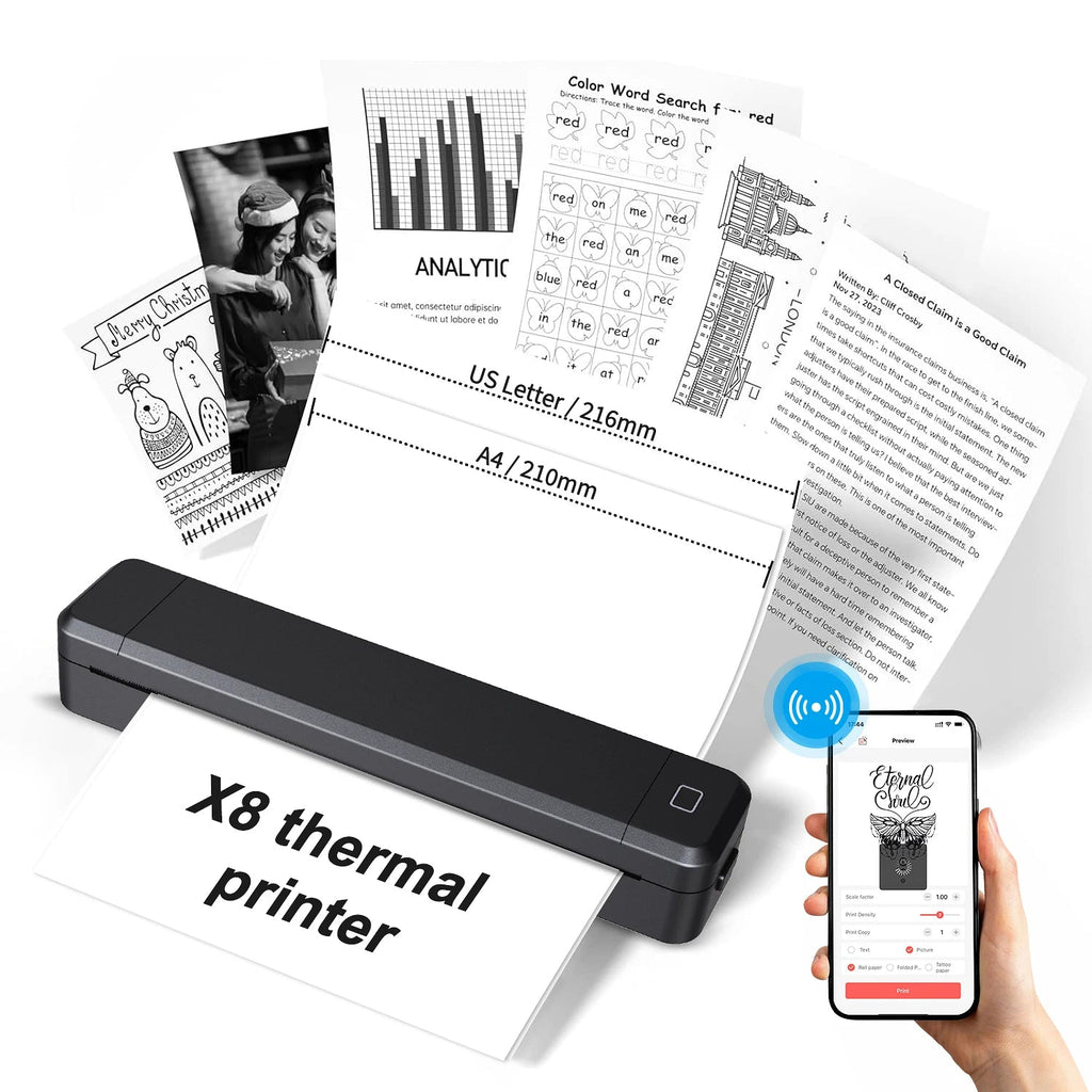 Portable Printer Thermal Printer Bluetooth-compatible A4 Inkless Document Printing Machine Paper Roll for Office Work Home - Velvet Haven