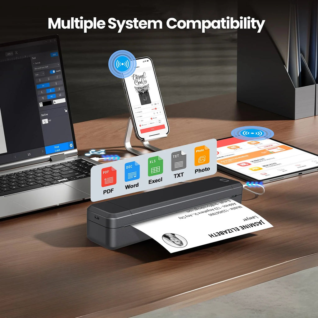 Portable Printer Thermal Printer Bluetooth-compatible A4 Inkless Document Printing Machine Paper Roll for Office Work Home - Velvet Haven