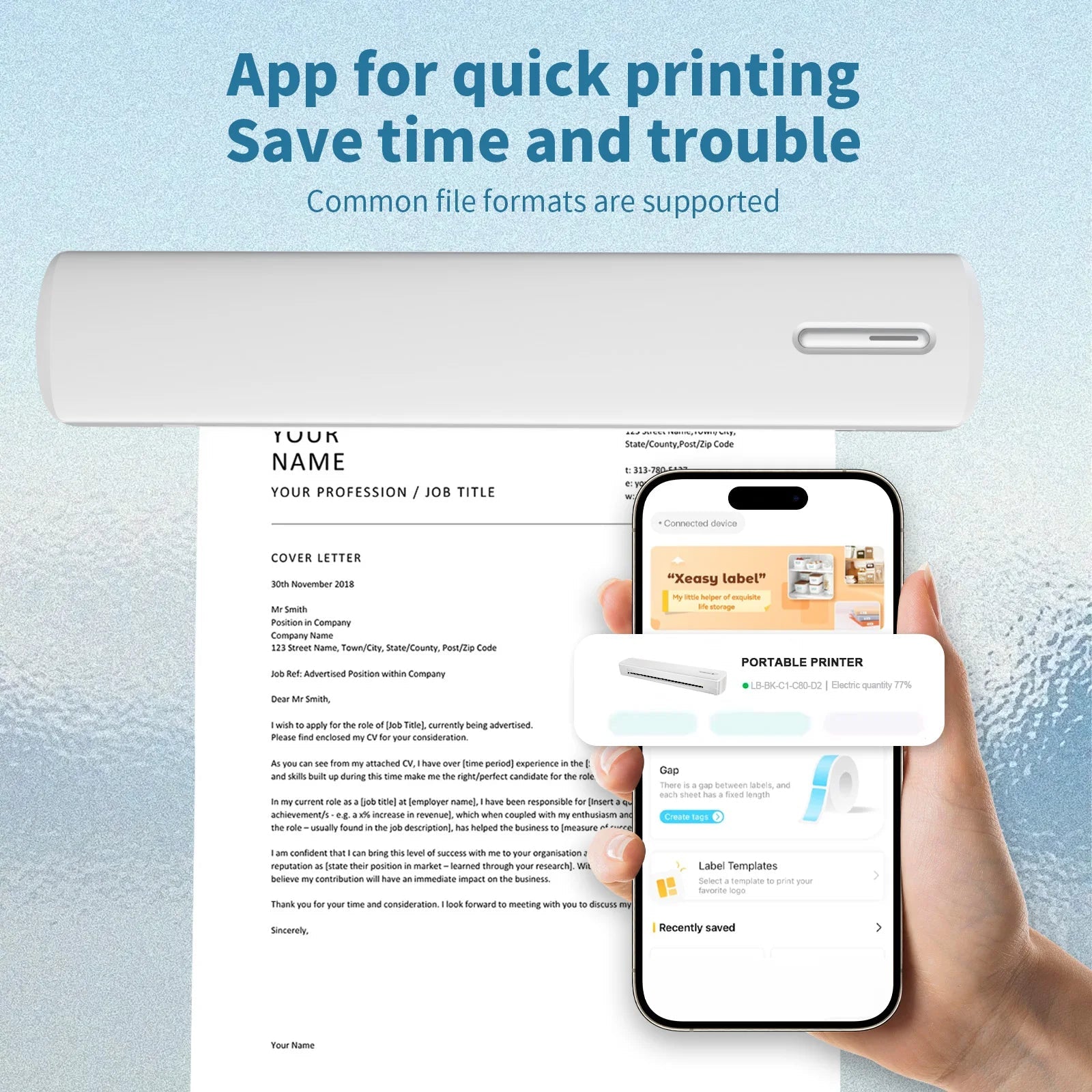 Portable Printer Wireless Inkless Thermal A4 C80 300DPI US-letter Mobile Printer Support Android iOS for Travel Work Home - Velvet Haven