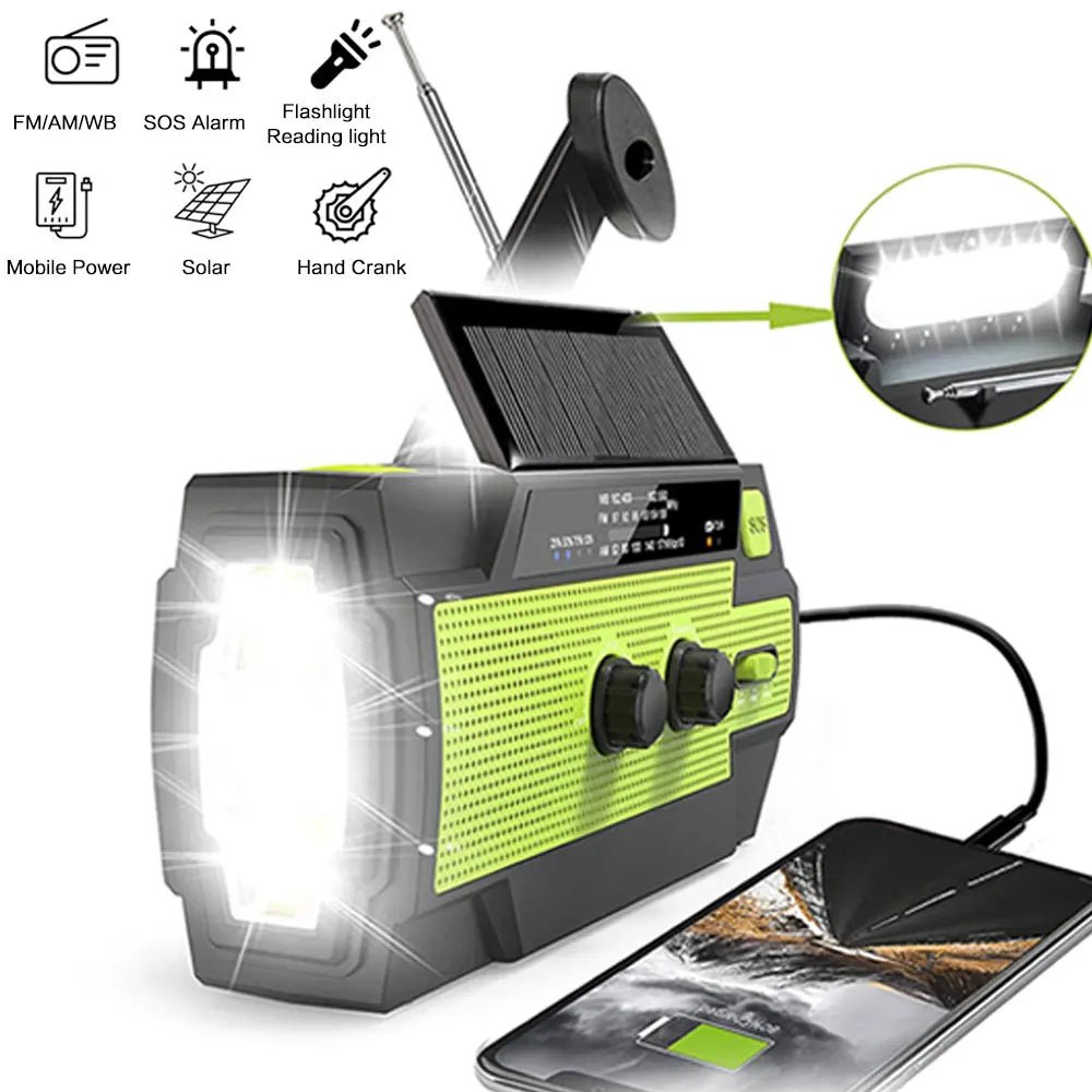 Portable Solar Hand Crank AM/FM Radio for Survival,Rechargeable Battery Powered Radio,USB Charger,Flashlight,Reading Lamp - Velvet Haven