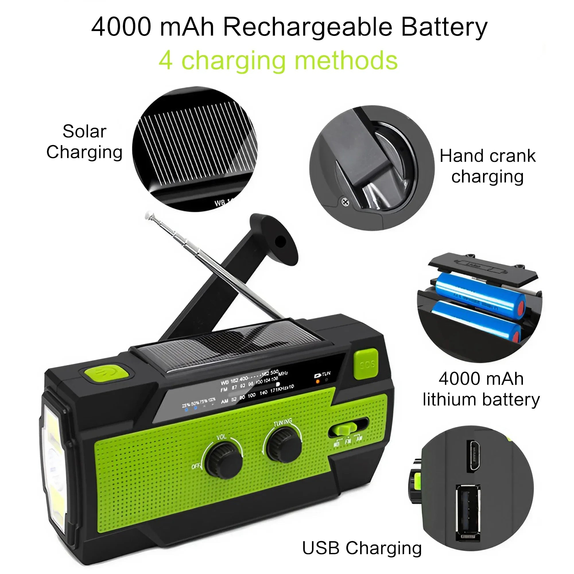 Portable Solar Hand Crank AM/FM Radio for Survival,Rechargeable Battery Powered Radio,USB Charger,Flashlight,Reading Lamp - Velvet Haven