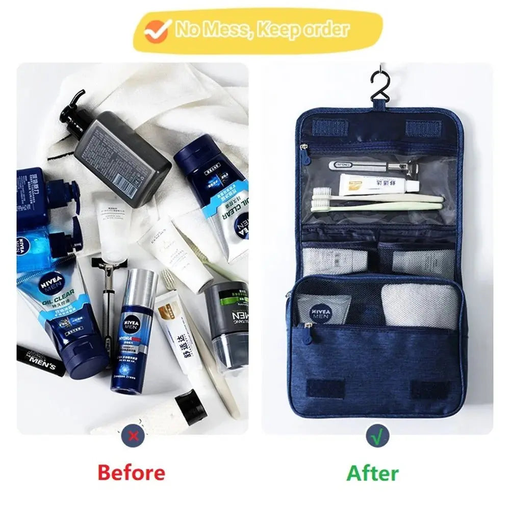 Portable Toiletry Washbag with Hanging Hook Waterproof Women Bathroom Cosmetic Storage Bag Large Capacity Travel Men Makeup Case - Velvet Haven
