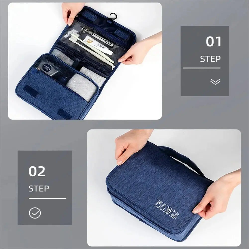 Portable Toiletry Washbag with Hanging Hook Waterproof Women Bathroom Cosmetic Storage Bag Large Capacity Travel Men Makeup Case - Velvet Haven