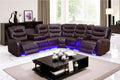 Power Recliner Sectional Sofa with LED Lighting Dark Brown - Velvet Haven
