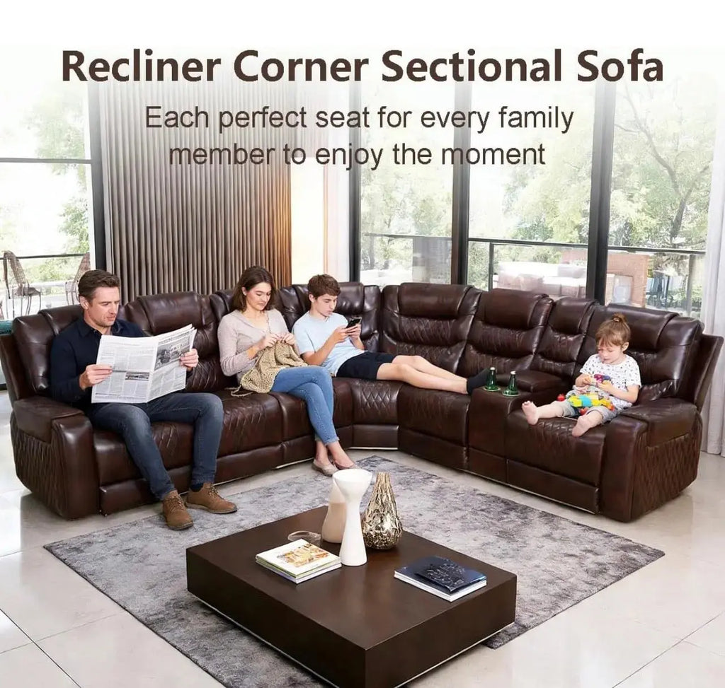 Power Recliner Sectional Sofa with LED Lighting Dark Brown - Velvet Haven