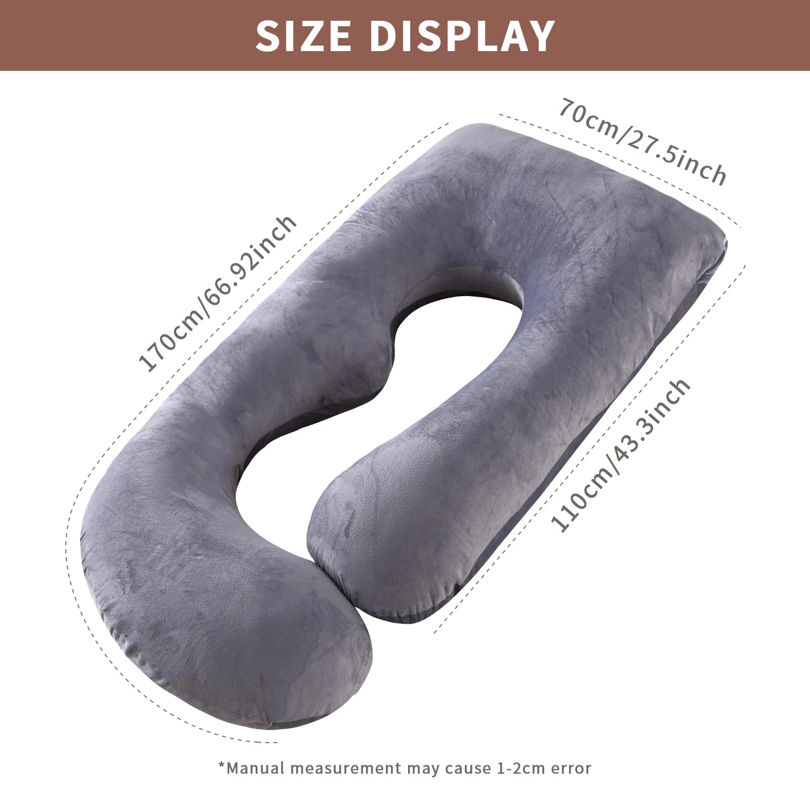 G-shaped full body pregnancy pillow with removable cover on a neatly made bed