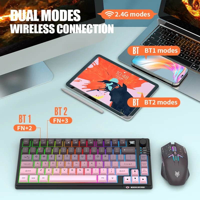 Premium Dual Modes (2.4G+Bluetooth) Keyboard Mouse Combo/Keyboard | Rechargeable | with Display Screen & Knob | Private Mold - Velvet Haven