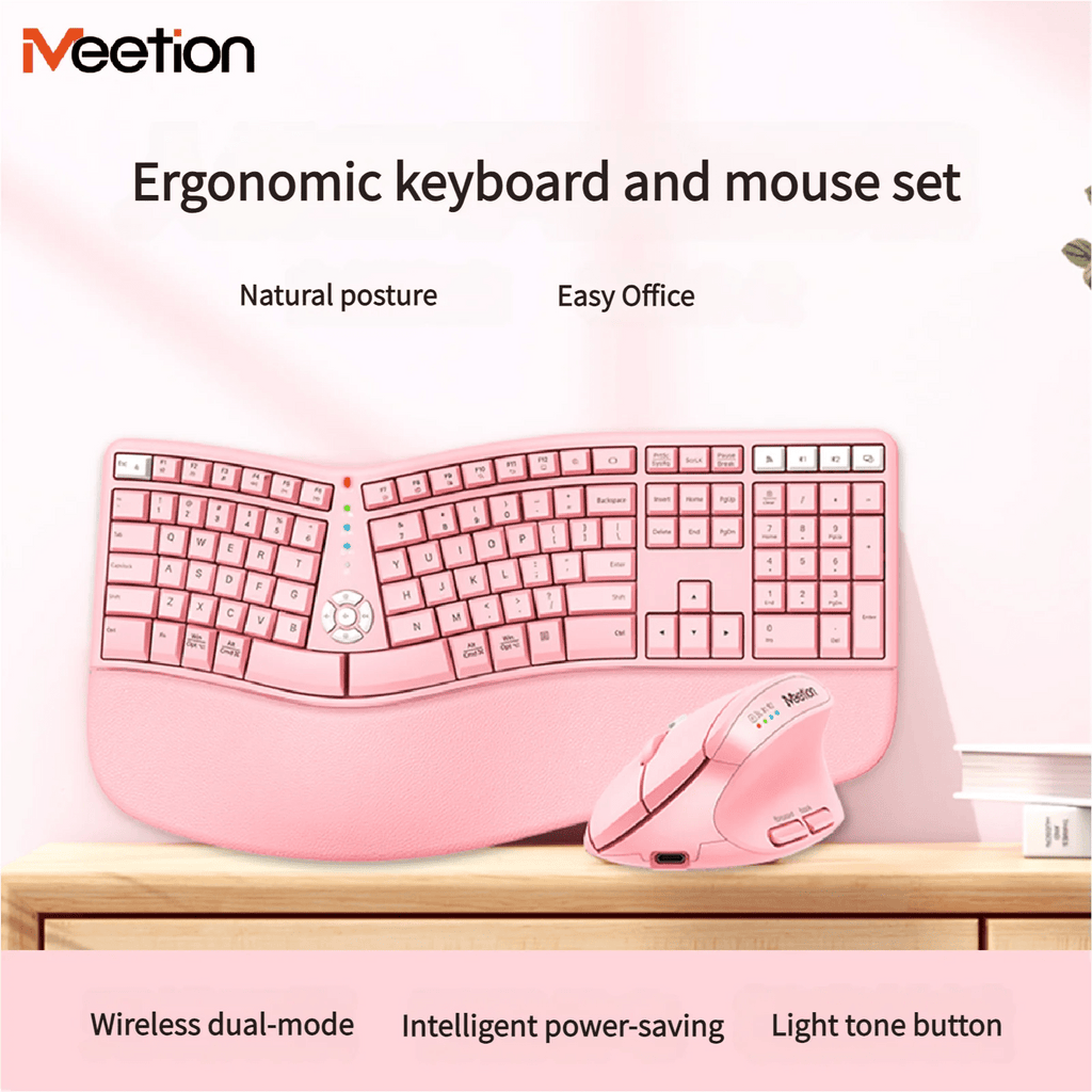 Premium Ergonomic Dual-Mode 2.4G/Bluetooth Rechargeable Keyboard And Mouse Combo,3 Colors Wrist Rest&Multimedia Keyboard Set - Velvet Haven