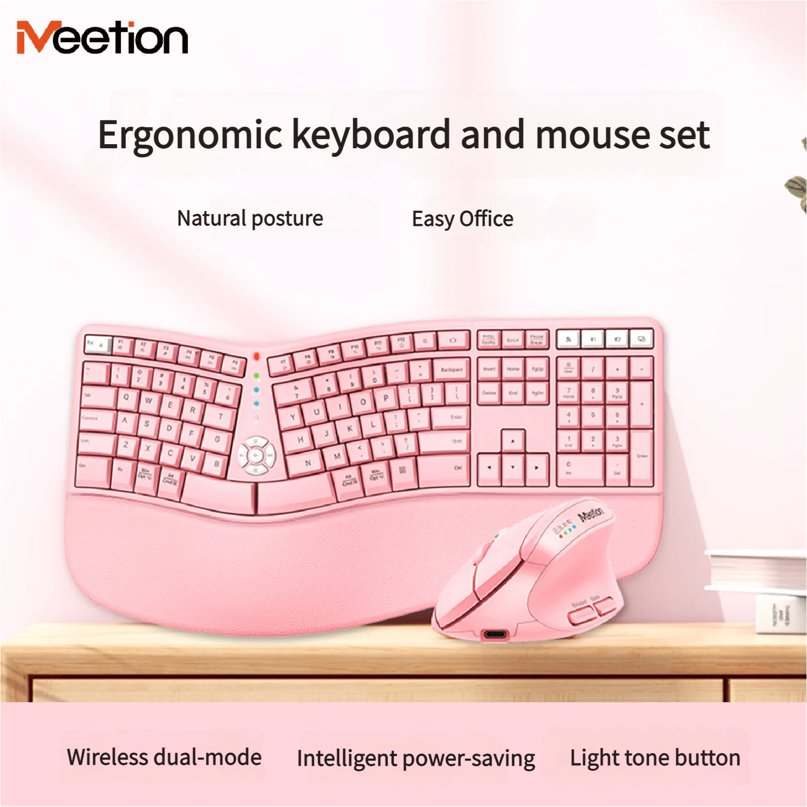 Premium Ergonomic Dual-Mode 2.4G/Bluetooth Rechargeable Keyboard And Mouse Combo,3 Colors Wrist Rest&Multimedia Keyboard Set - Velvet Haven