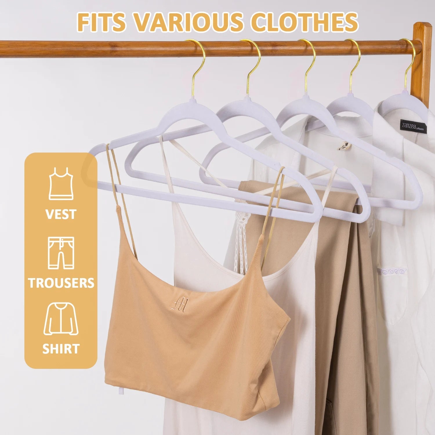 Premium Velvet Hangers Pack 30/60 Pack Heavy duty - Non Slip Slimline - Velvet Suit Hangers White - Gold Hooks,Space Saving Clothes Hangers - Velvet Haven