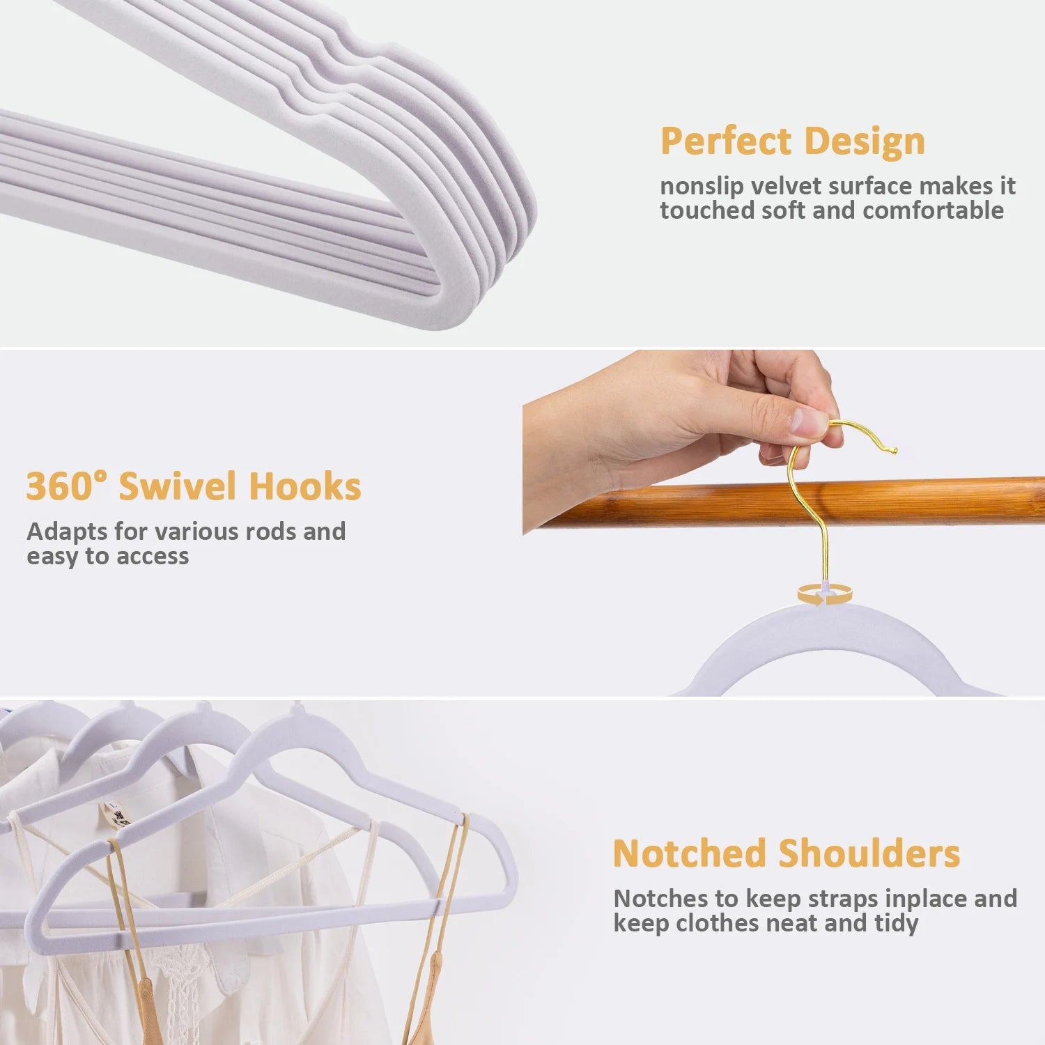 Premium Velvet Hangers Pack 30/60 Pack Heavy duty - Non Slip Slimline - Velvet Suit Hangers White - Gold Hooks,Space Saving Clothes Hangers - Velvet Haven