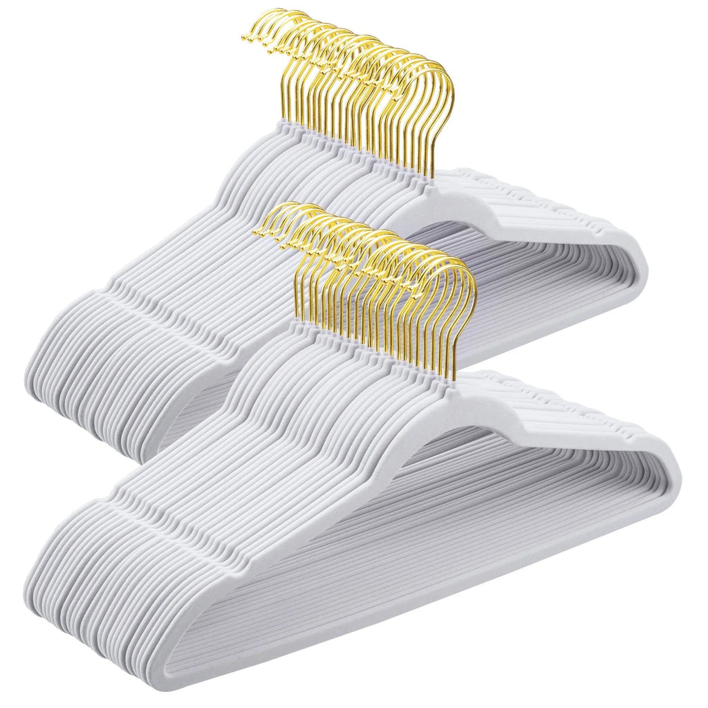 Premium Velvet Hangers Pack 30/60 Pack Heavy duty - Non Slip Slimline - Velvet Suit Hangers White - Gold Hooks,Space Saving Clothes Hangers - Velvet Haven
