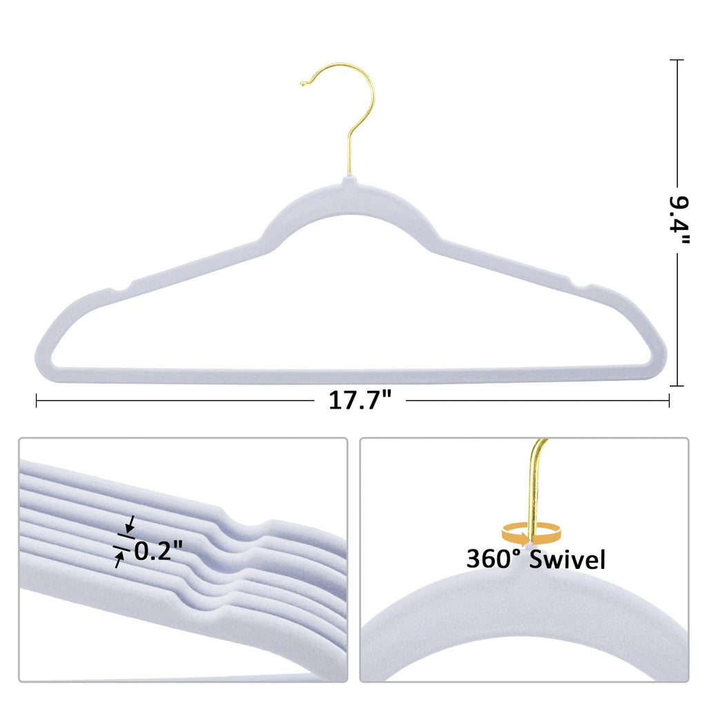 Premium Velvet Hangers Pack 30/60 Pack Heavy duty - Non Slip Slimline - Velvet Suit Hangers White - Gold Hooks,Space Saving Clothes Hangers - Velvet Haven