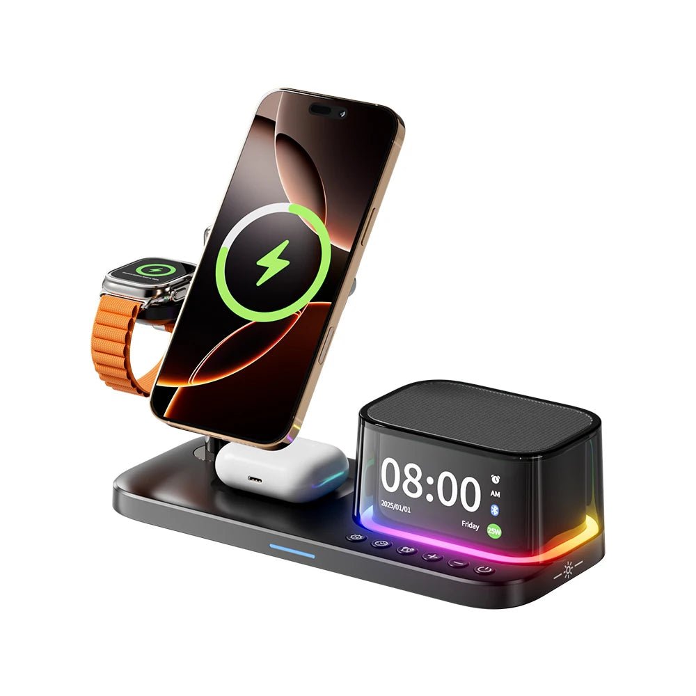 Qi2 25W Wireless Charger 2025 Multifunction Light Rgb Desk Alarm Clock Bluetooth Speaker 5 in 1 Fast Charging for Iphone 17 16 - Velvet Haven