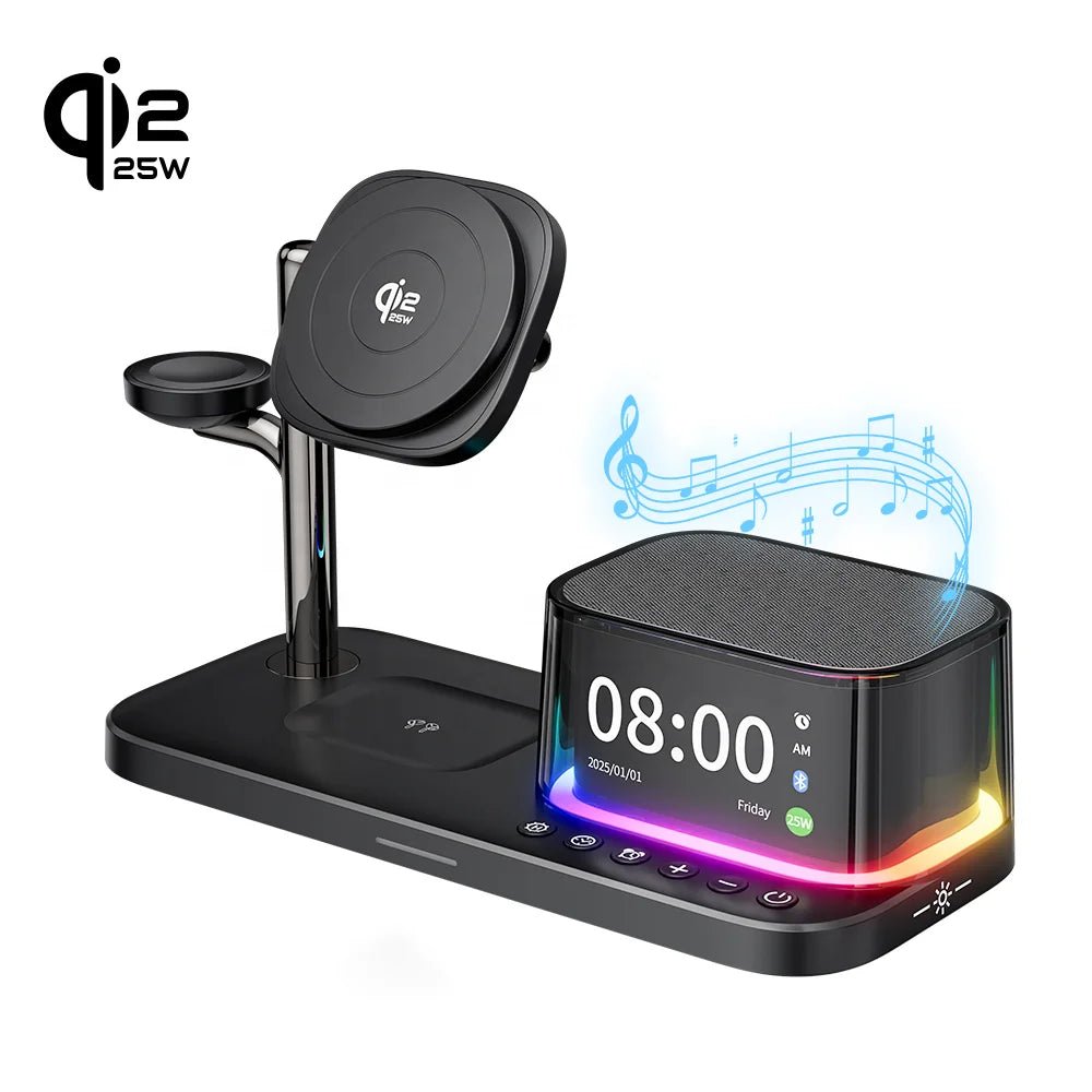 Qi2 25W Wireless Charger 2025 Multifunction Light Rgb Desk Alarm Clock Bluetooth Speaker 5 in 1 Fast Charging for Iphone 17 16 - Velvet Haven