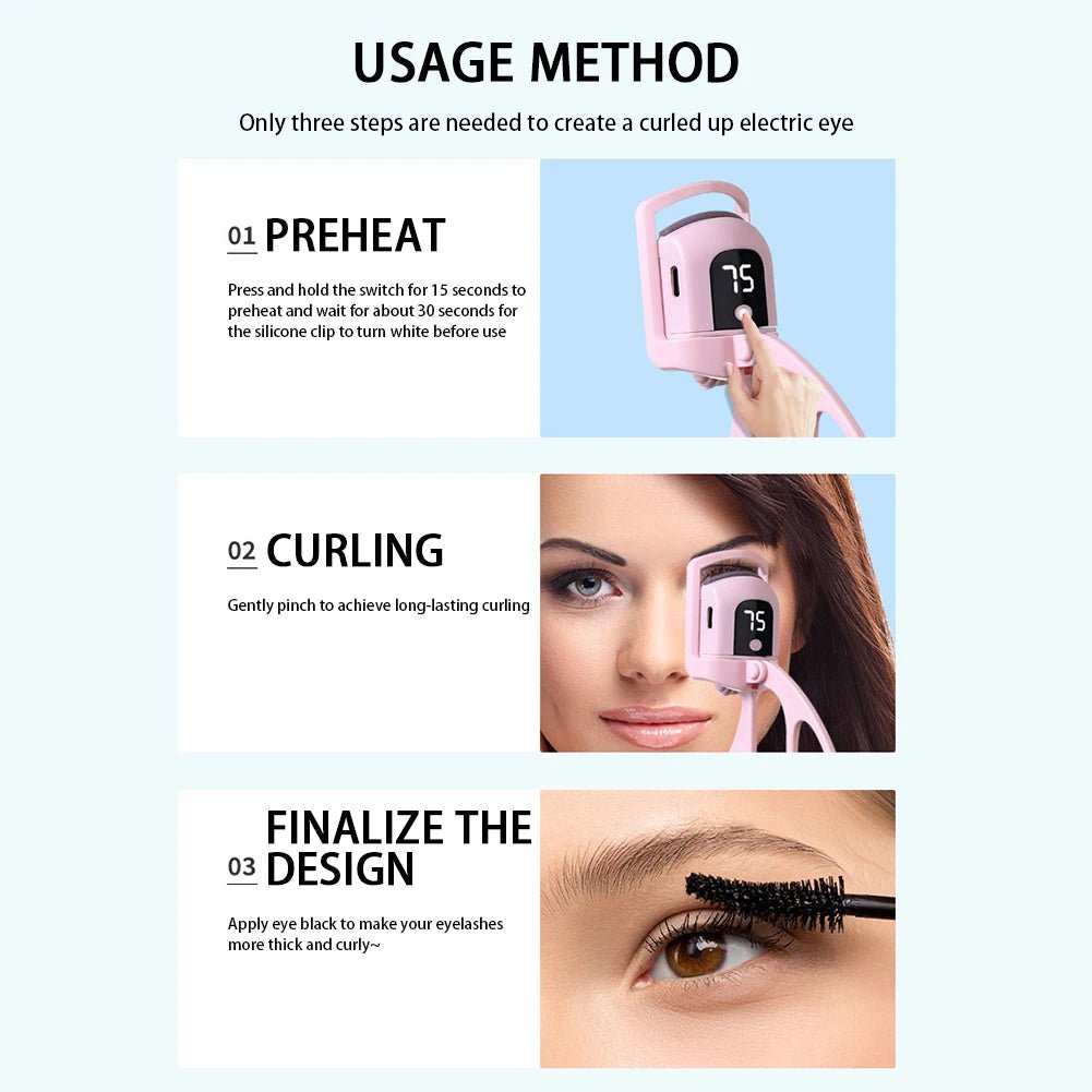 Rechargeable Heated Eyelash Curler with 3 Levels, 30-Second Preheat - Velvet Haven
