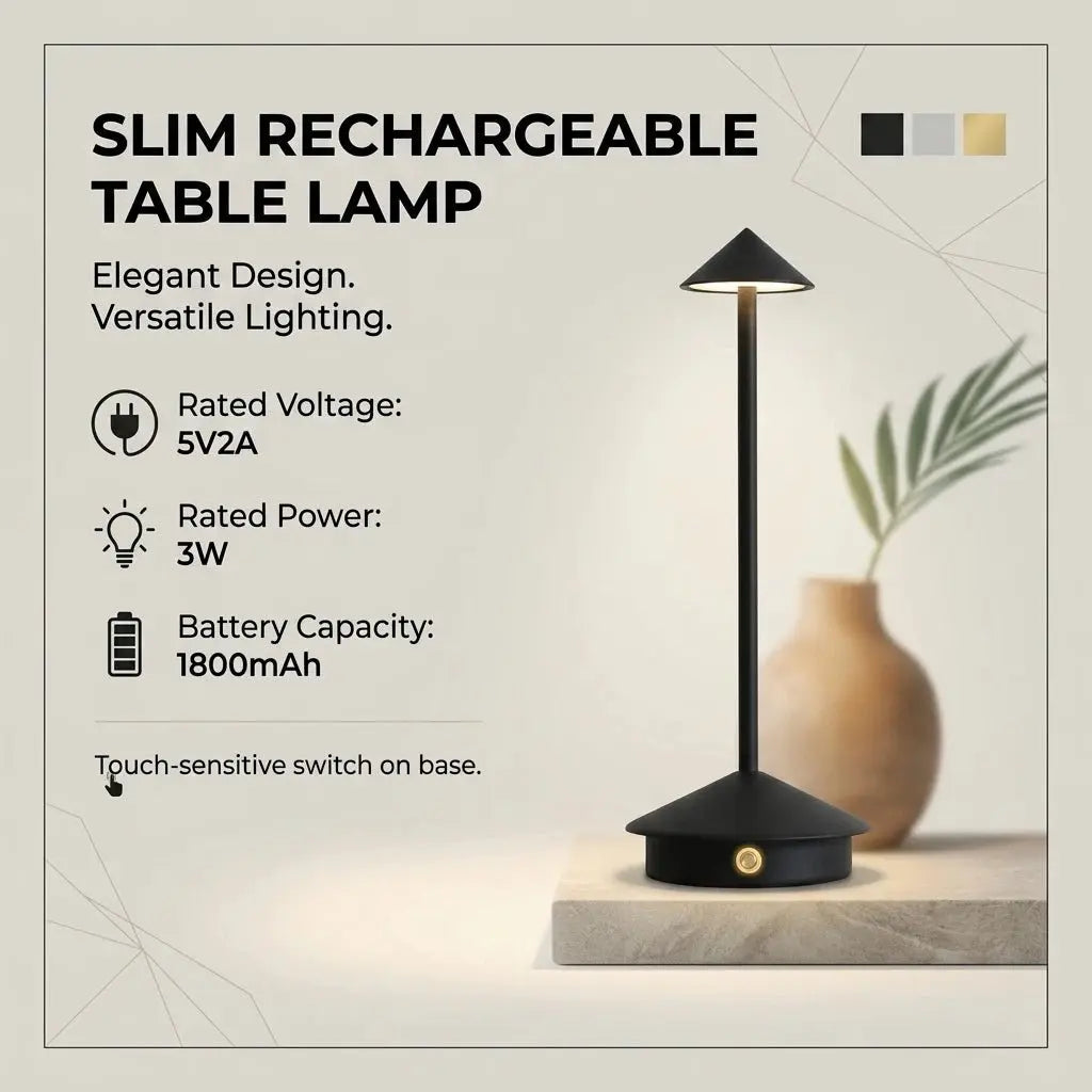 Rechargeable Table LED Lamp Touch Sensor Night Desk Lamp for Restaurant Hotel Bar Bedroom 3 Color Temperatures Stepless Dimming - Velvet Haven