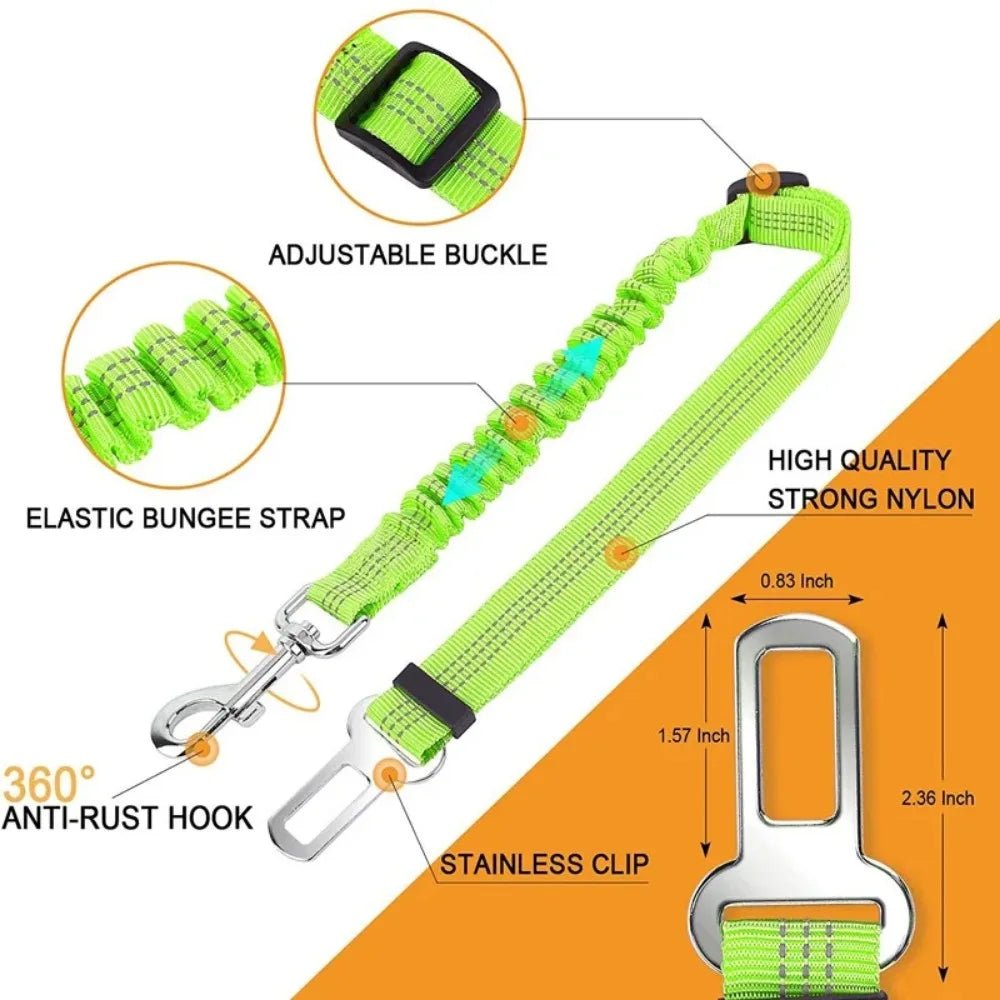 Reflective Adjustable Dog Car Seat Belt - Nylon Bungee Strap - Velvet Haven
