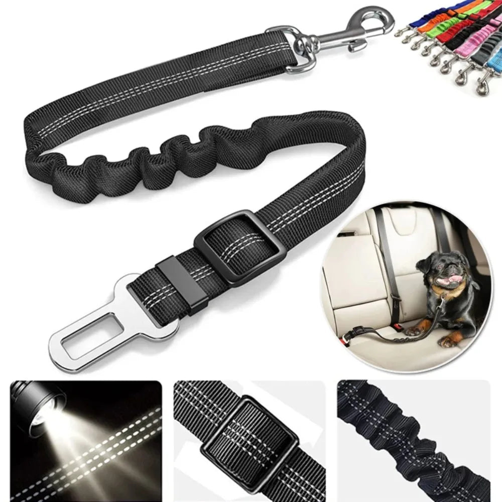 Reflective Adjustable Dog Car Seat Belt - Nylon Bungee Strap - Velvet Haven