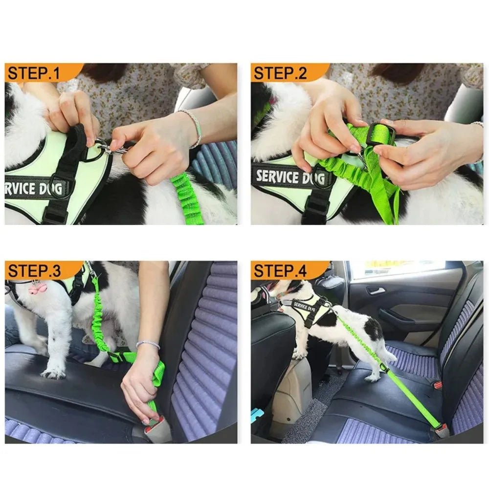 Reflective Adjustable Dog Car Seat Belt - Nylon Bungee Strap - Velvet Haven