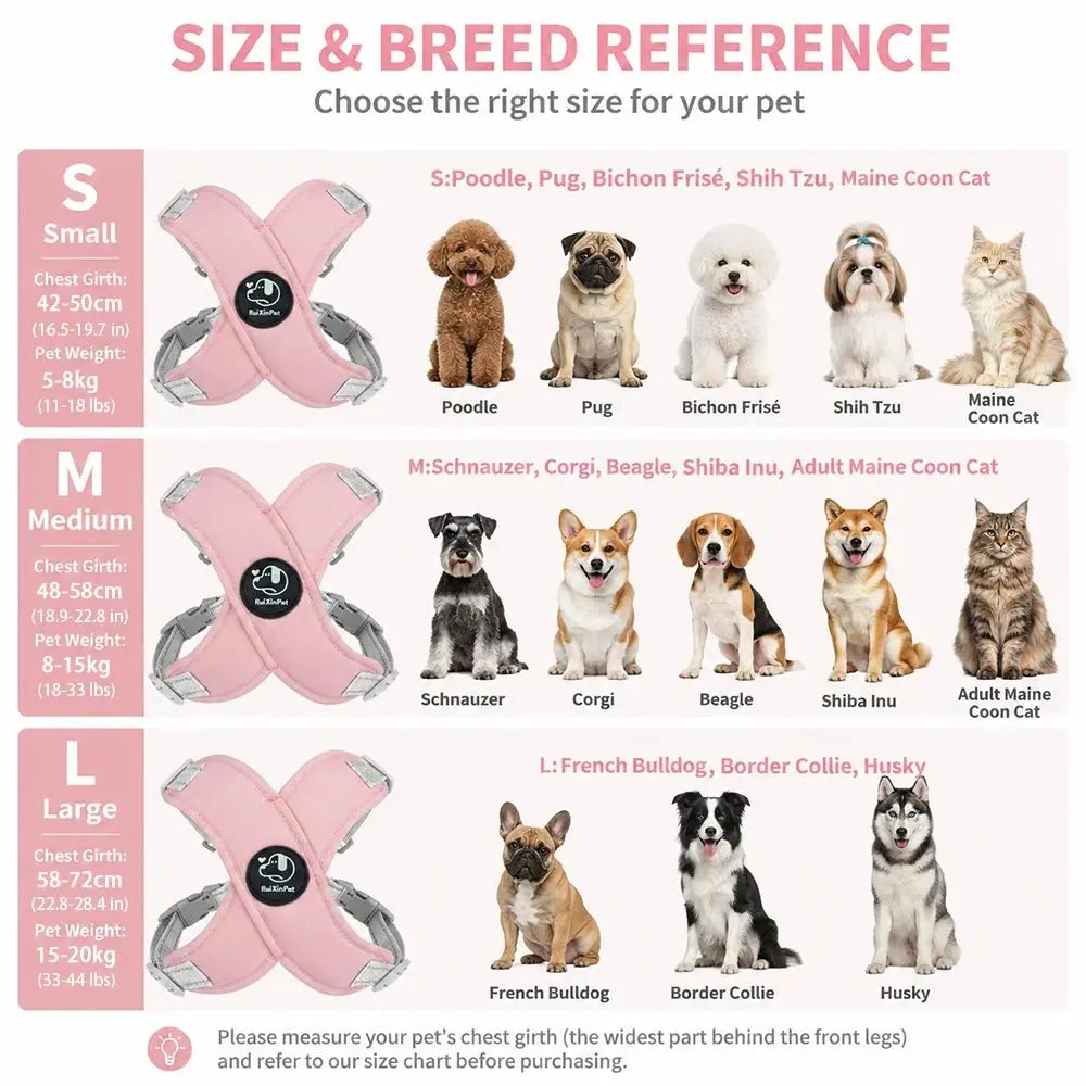 Reflective Dog Vest Harness Leash Set Soft Adjustable No Pull Pet Puppy Chest Strap for Small Medium Dogs Cats Pug Daily Walking - Velvet Haven