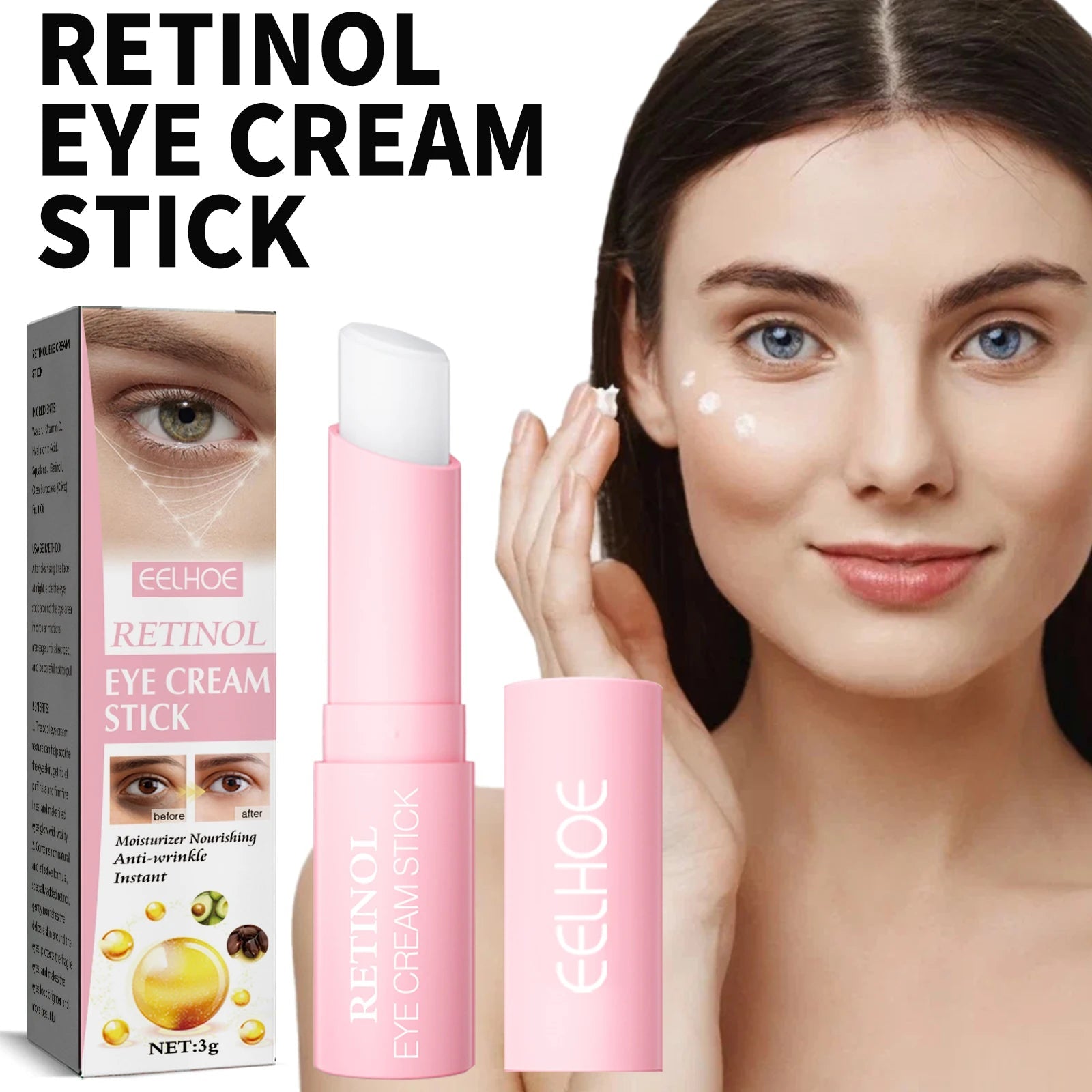 Retinol Eye Cream Stick Fade Fine Line Remove Wrinkle Eye Bags Anti-Puffiness Dark Circle Smoothing Firming Under Eye Skin Care - Velvet Haven