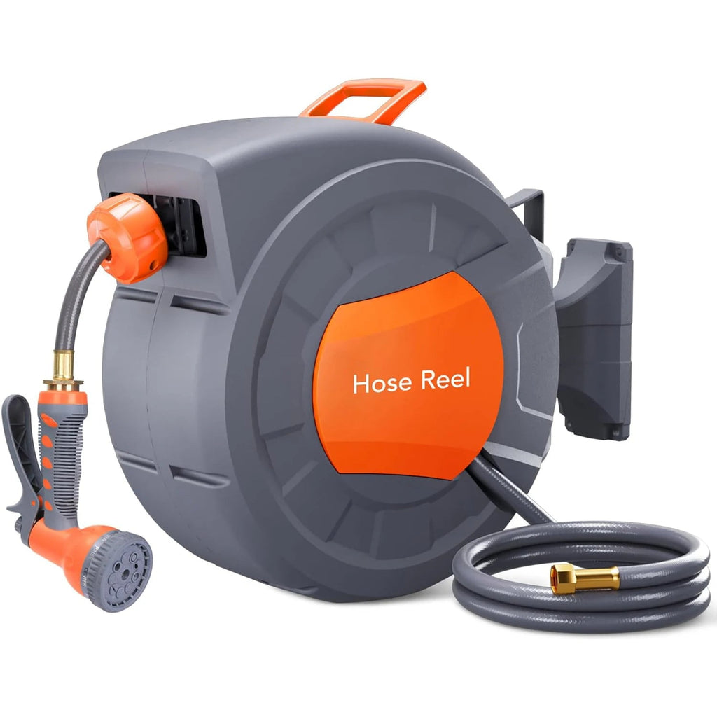 Retractable Garden Hose Reel 1/2 In x 100 FT Wall Mounted Water Hose Reels for Outside with 9 Function Sprayer Nozzle - Velvet Haven