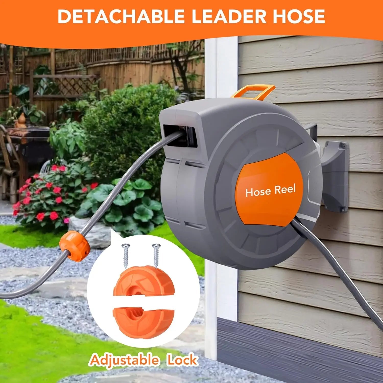 Retractable Garden Hose Reel 1/2 In x 100 FT Wall Mounted Water Hose Reels for Outside with 9 Function Sprayer Nozzle - Velvet Haven