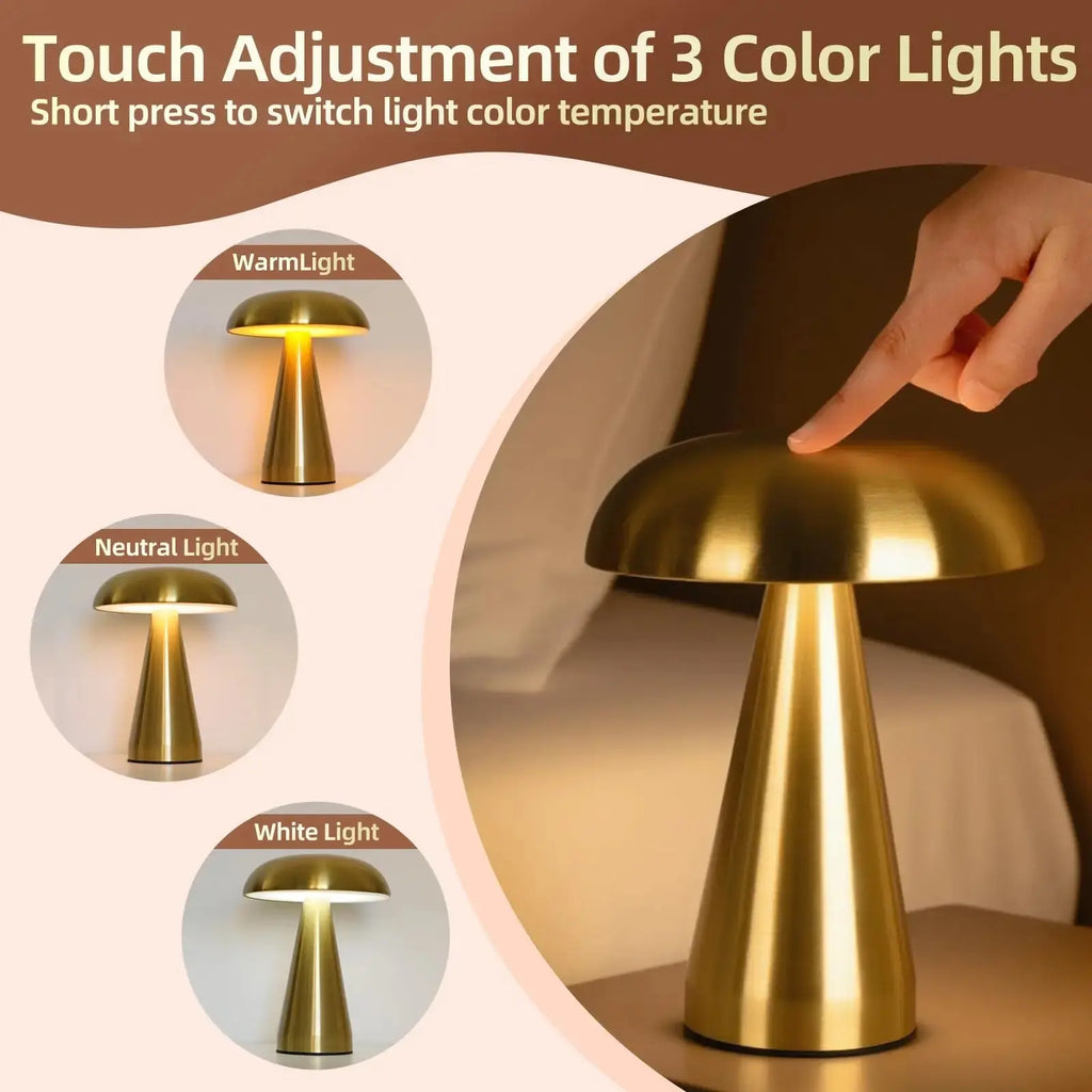 Retro Mushroom LED Table Lamp Touch Sensor Rechargeable Bedside Reading Light for Bedroom Restaurant Bar Decor - Velvet Haven