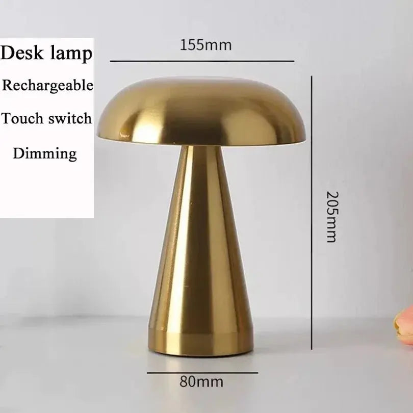 Retro Mushroom LED Table Lamp Touch Sensor Rechargeable Bedside Reading Light for Bedroom Restaurant Bar Decor - Velvet Haven