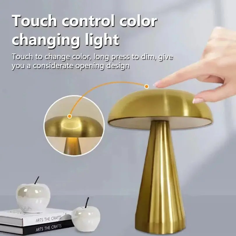 Retro Mushroom LED Table Lamp Touch Sensor Rechargeable Bedside Reading Light for Bedroom Restaurant Bar Decor - Velvet Haven