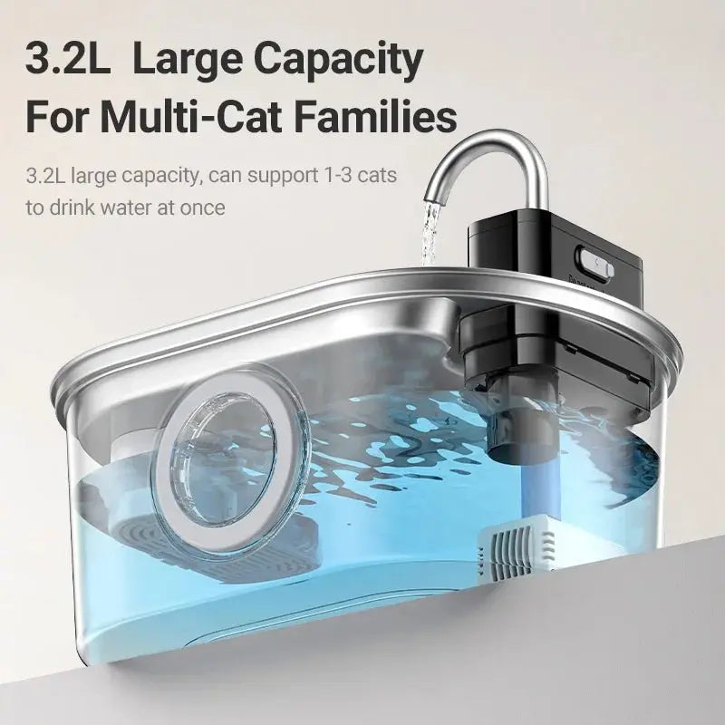 ROJECO 3.2L Stainless Steel Cat Water Fountain Wireless Sensor Smart Automatic Dog Water Dispenser Drinking Fountain 4000mAh - Velvet Haven