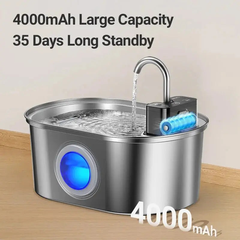 ROJECO 3.2L Stainless Steel Cat Water Fountain Wireless Sensor Smart Automatic Dog Water Dispenser Drinking Fountain 4000mAh - Velvet Haven